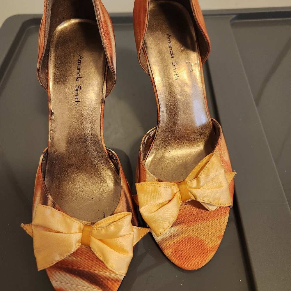 Amanda Smith Orange & Yellow Peep Toe Floral Heels